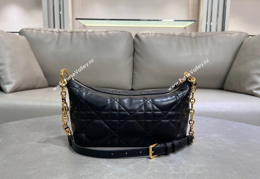 Dior Diorstar Hobo Bag with Chain in Black Macrocannage Lambskin 2025 (XXG-250521142)