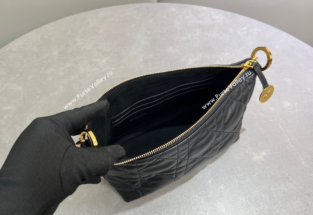Dior Diorstar Hobo Bag with Chain in Black Macrocannage Lambskin 2025 (XXG-250521142)