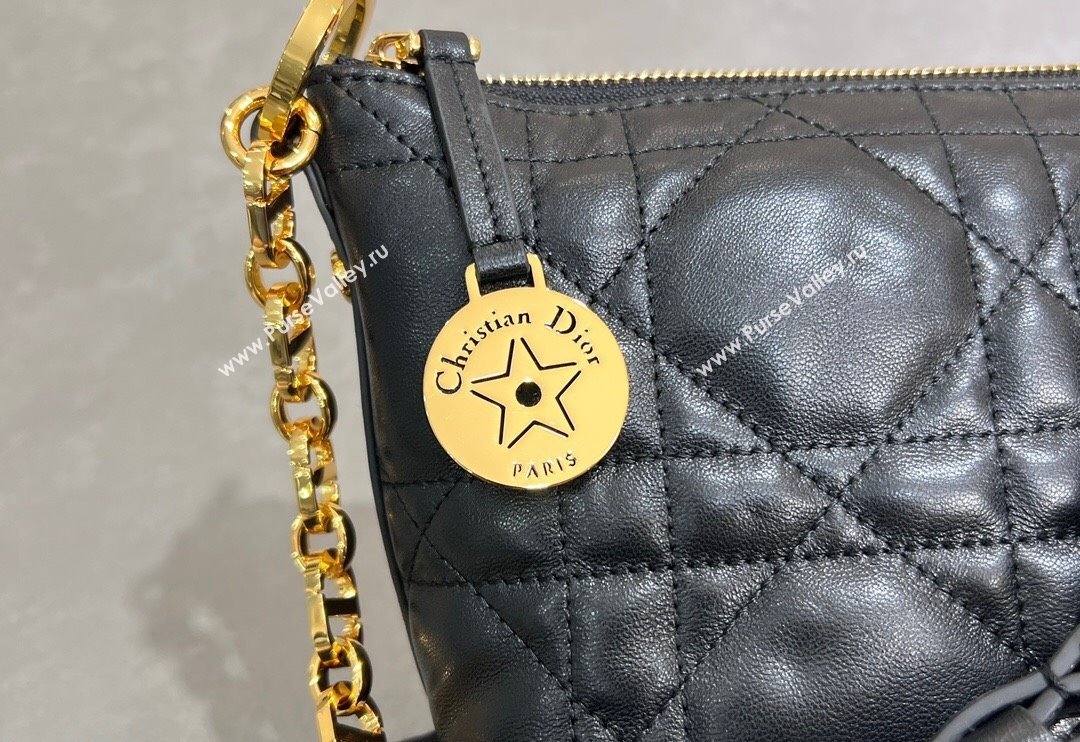 Dior Diorstar Hobo Bag with Chain in Black Macrocannage Lambskin 2025 (XXG-250521142)