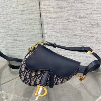 Dior Mini Soft Saddle Bag with Strap in Blue Dior Oblique Jacquard and Calfskin 2025 0521 (XXG-250521136)