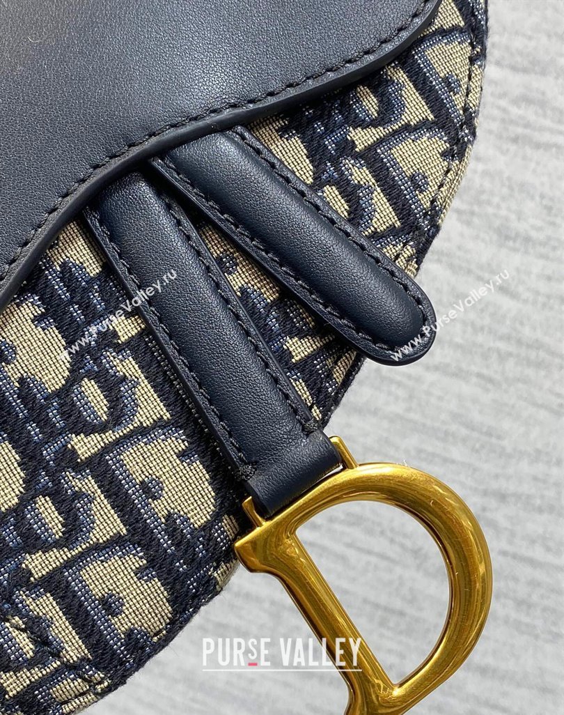 Dior Mini Soft Saddle Bag with Strap in Blue Dior Oblique Jacquard and Calfskin 2025 0521 (XXG-250521136)