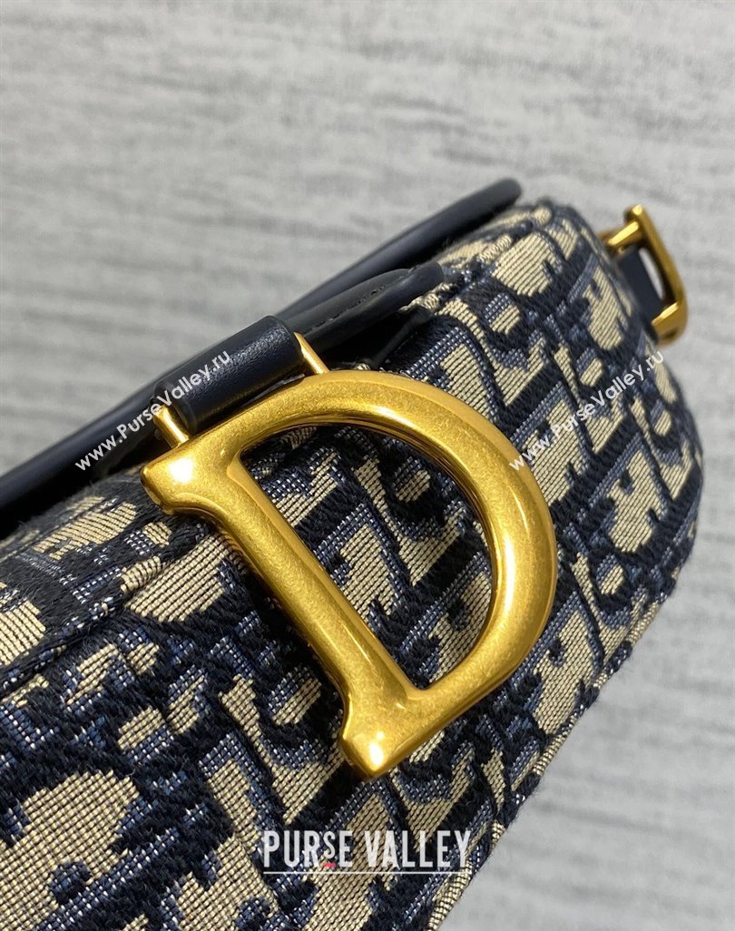 Dior Mini Soft Saddle Bag with Strap in Blue Dior Oblique Jacquard and Calfskin 2025 0521 (XXG-250521136)