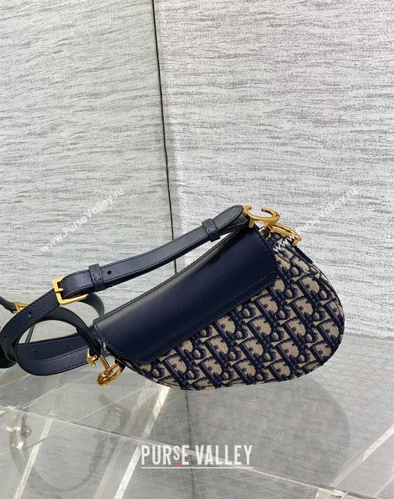 Dior Mini Soft Saddle Bag with Strap in Blue Dior Oblique Jacquard and Calfskin 2025 0521 (XXG-250521136)