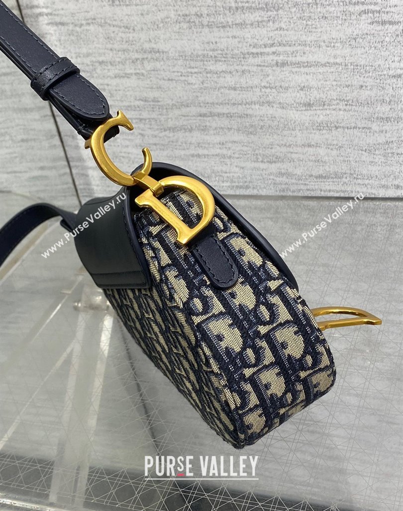 Dior Mini Soft Saddle Bag with Strap in Blue Dior Oblique Jacquard and Calfskin 2025 0521 (XXG-250521136)