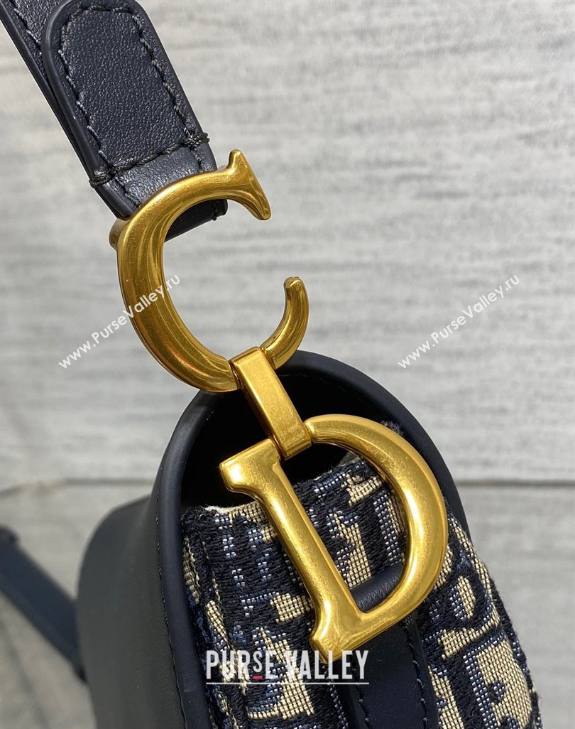 Dior Mini Soft Saddle Bag with Strap in Blue Dior Oblique Jacquard and Calfskin 2025 0521 (XXG-250521136)