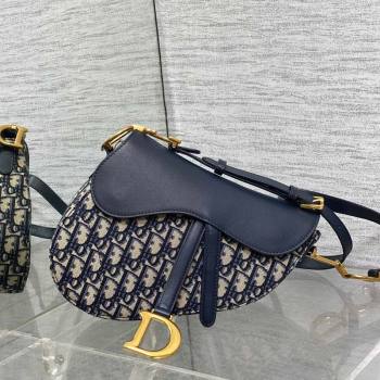 Dior Medium Soft Saddle Bag with Strap in Blue Dior Oblique Jacquard and Calfskin 2025 0521 (XXG-250521137)