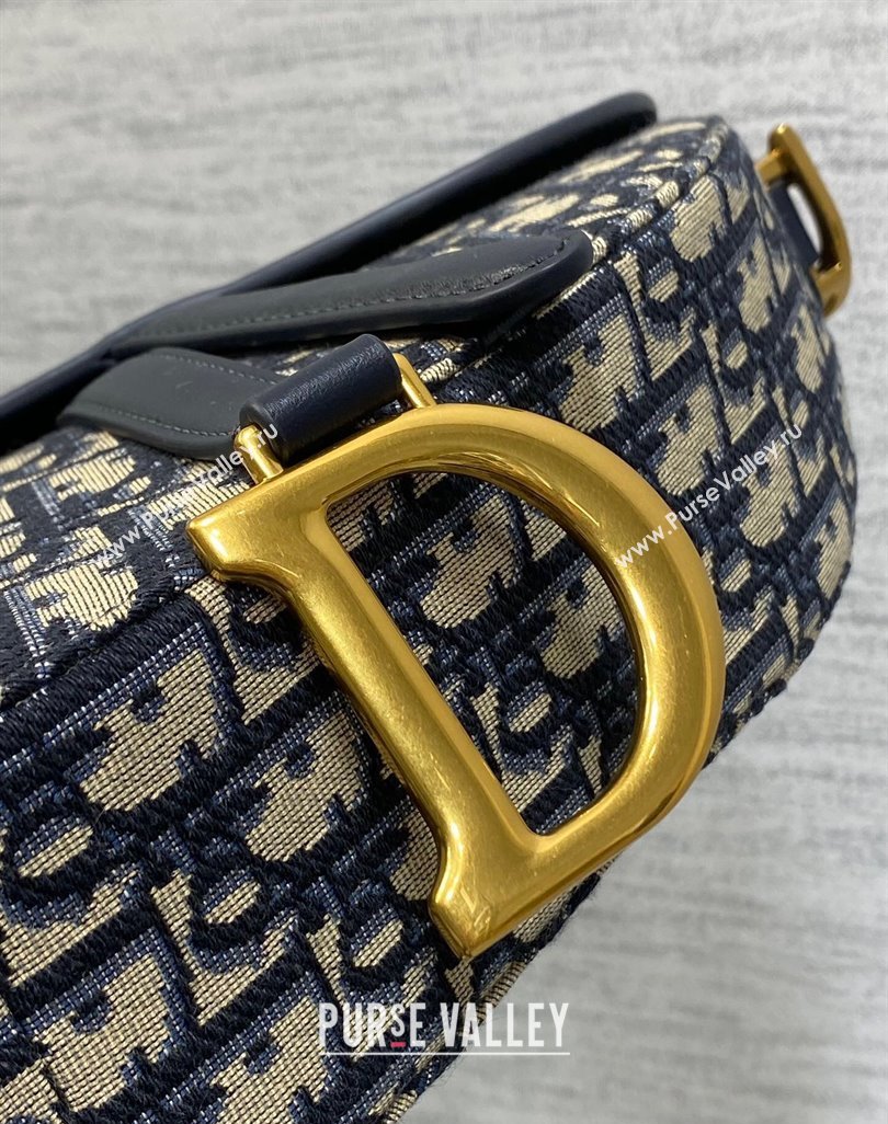 Dior Medium Soft Saddle Bag with Strap in Blue Dior Oblique Jacquard and Calfskin 2025 0521 (XXG-250521137)