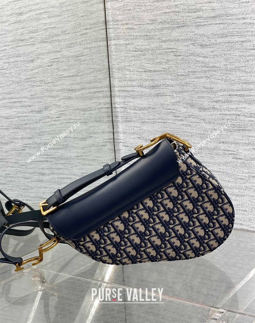 Dior Medium Soft Saddle Bag with Strap in Blue Dior Oblique Jacquard and Calfskin 2025 0521 (XXG-250521137)