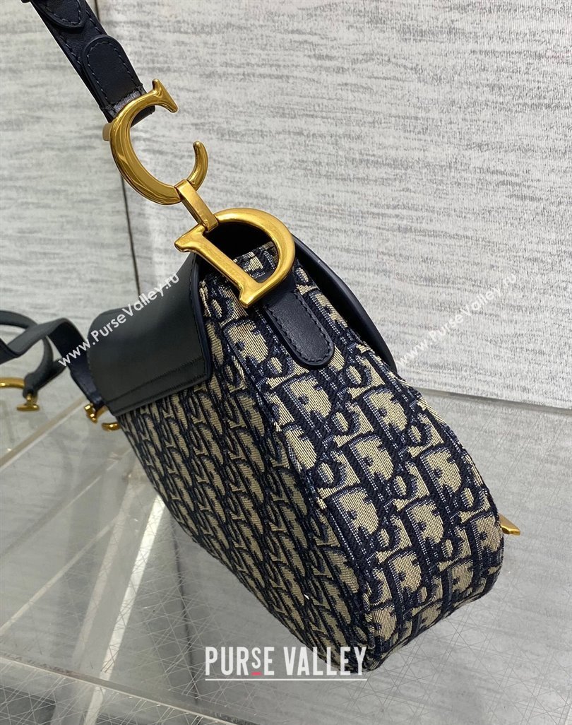 Dior Medium Soft Saddle Bag with Strap in Blue Dior Oblique Jacquard and Calfskin 2025 0521 (XXG-250521137)