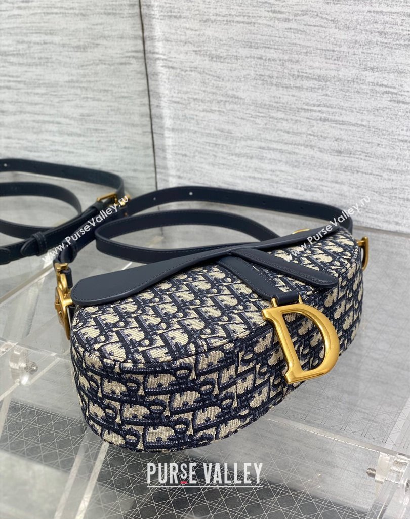 Dior Medium Soft Saddle Bag with Strap in Blue Dior Oblique Jacquard and Calfskin 2025 0521 (XXG-250521137)