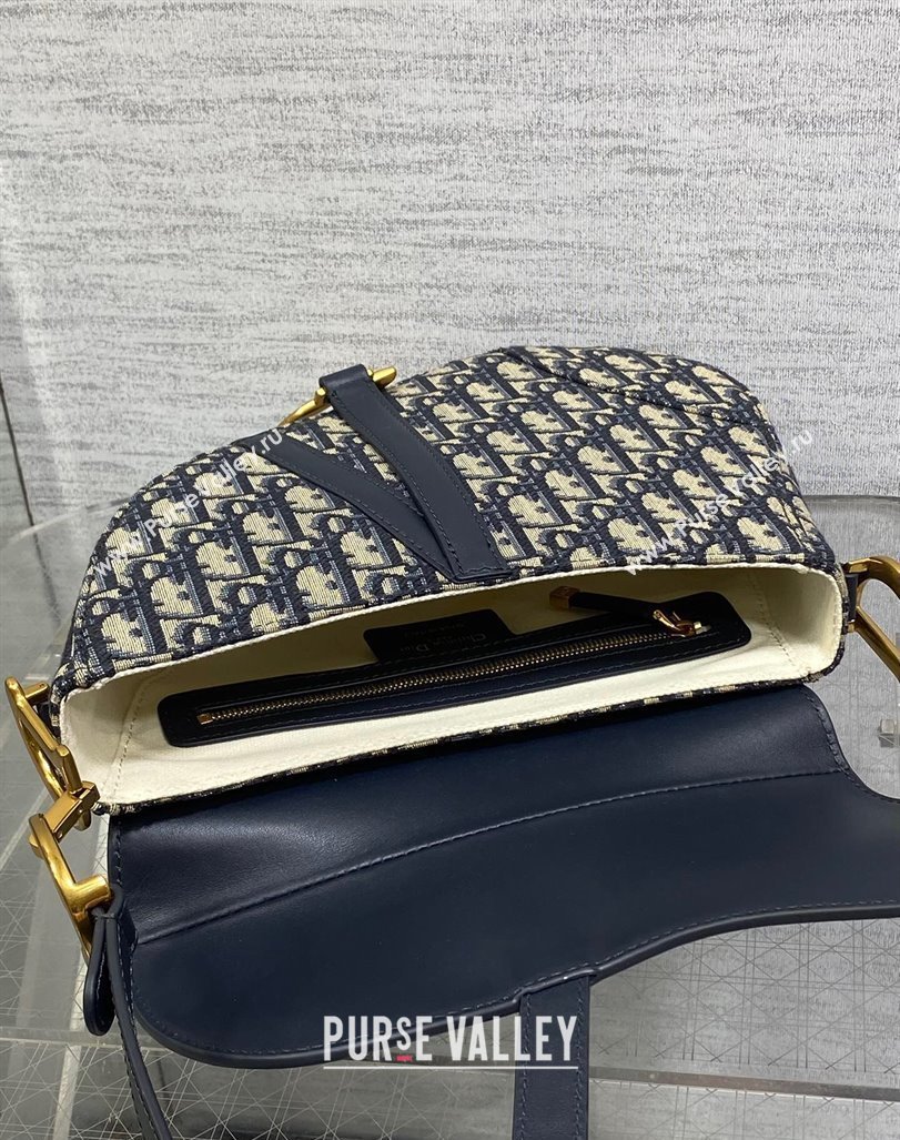 Dior Medium Soft Saddle Bag with Strap in Blue Dior Oblique Jacquard and Calfskin 2025 0521 (XXG-250521137)