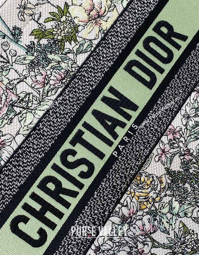 Dior Medium Book Tote Bag in Latte White Embroidery with Green Multicolor D-Floral Embroidery 2025 (XXG-250627074)