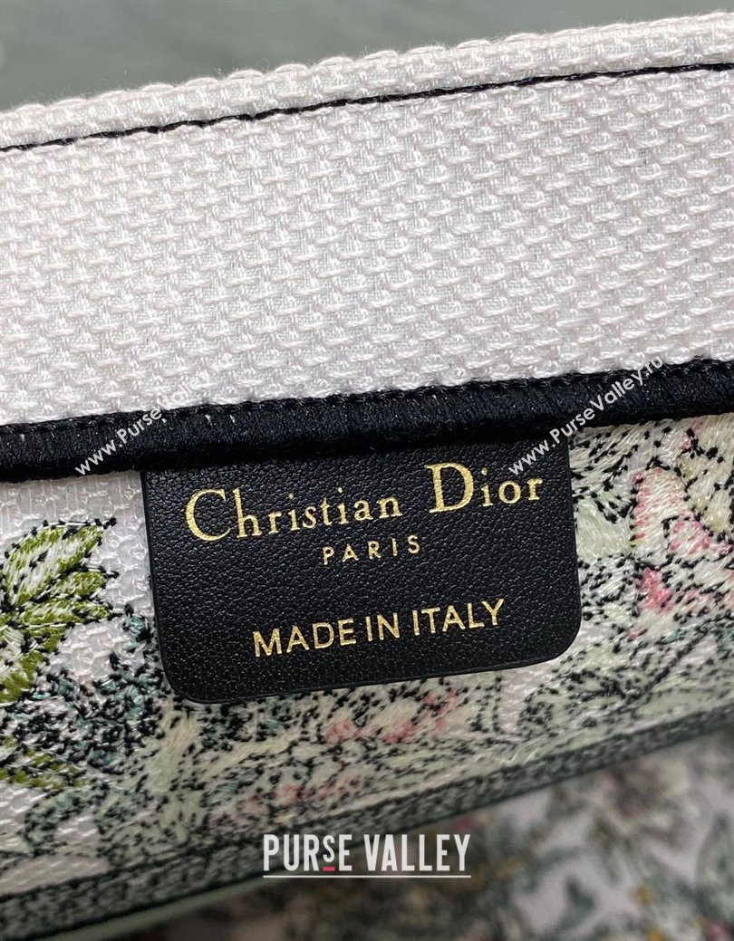 Dior Medium Book Tote Bag in Latte White Embroidery with Green Multicolor D-Floral Embroidery 2025 (XXG-250627074)