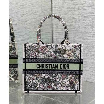 Dior Small Book Tote Bag in Latte White Embroidery with Green Multicolor D-Floral Embroidery 2025 (XXG-250627073)