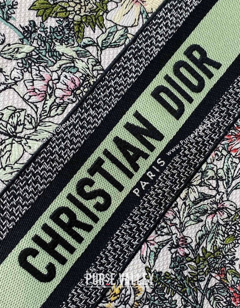 Dior Small Book Tote Bag in Latte White Embroidery with Green Multicolor D-Floral Embroidery 2025 (XXG-250627073)