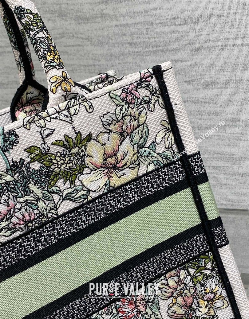 Dior Small Book Tote Bag in Latte White Embroidery with Green Multicolor D-Floral Embroidery 2025 (XXG-250627073)