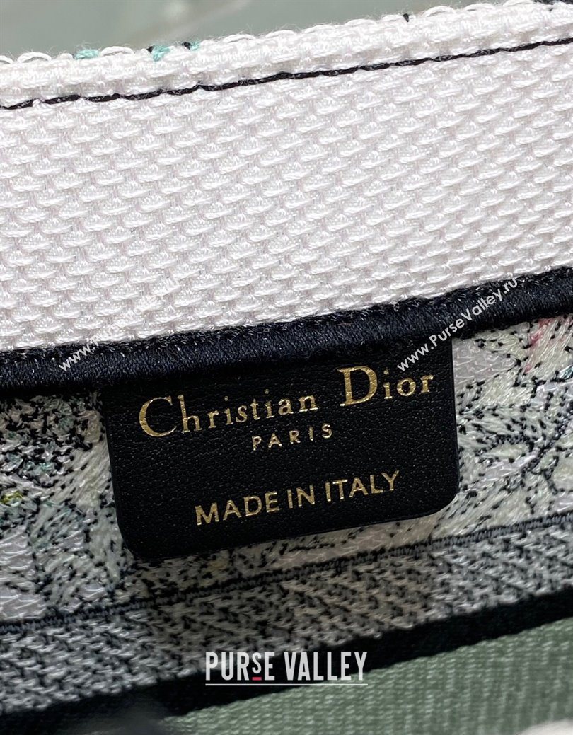 Dior Small Book Tote Bag in Latte White Embroidery with Green Multicolor D-Floral Embroidery 2025 (XXG-250627073)