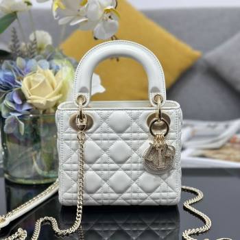 Dior Mini Lady Dior Bag in Cannage Lambskin with Strass White 2025 M0505 0627 (XXG-250627045)