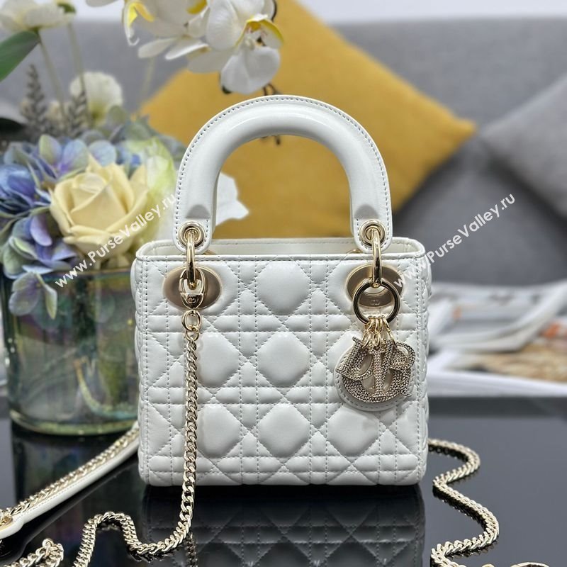 Dior Mini Lady Dior Bag in Cannage Lambskin with Strass White 2025 M0505 0627 (XXG-250627045)