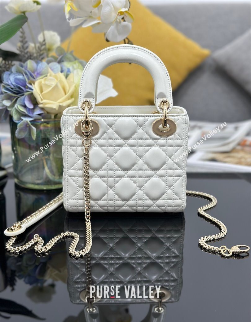 Dior Mini Lady Dior Bag in Cannage Lambskin with Strass White 2025 M0505 0627 (XXG-250627045)