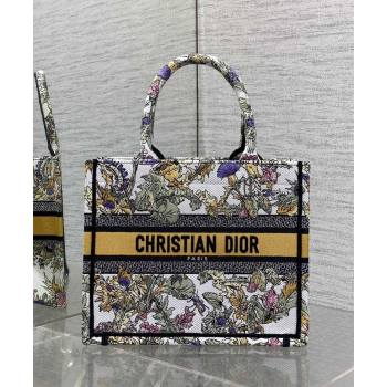 Dior Small Book Tote Bag in Latte White Embroidery with Yellow Multicolor Dior Chardons Motif 2025 (XXG-250627067)