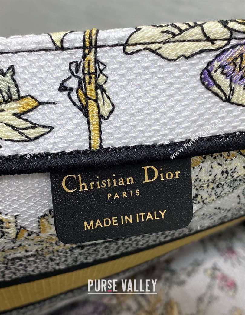 Dior Small Book Tote Bag in Latte White Embroidery with Yellow Multicolor Dior Chardons Motif 2025 (XXG-250627067)