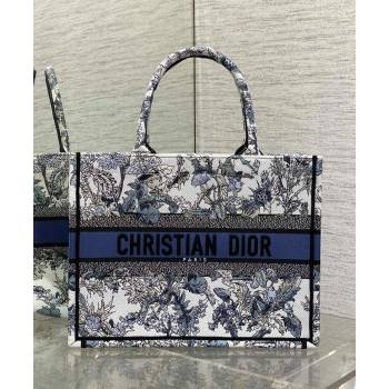 Dior Medium Book Tote Bag in Latte White Embroidery with Blue Multicolor Dior Chardons Motif 2025 (XXG-250627068)