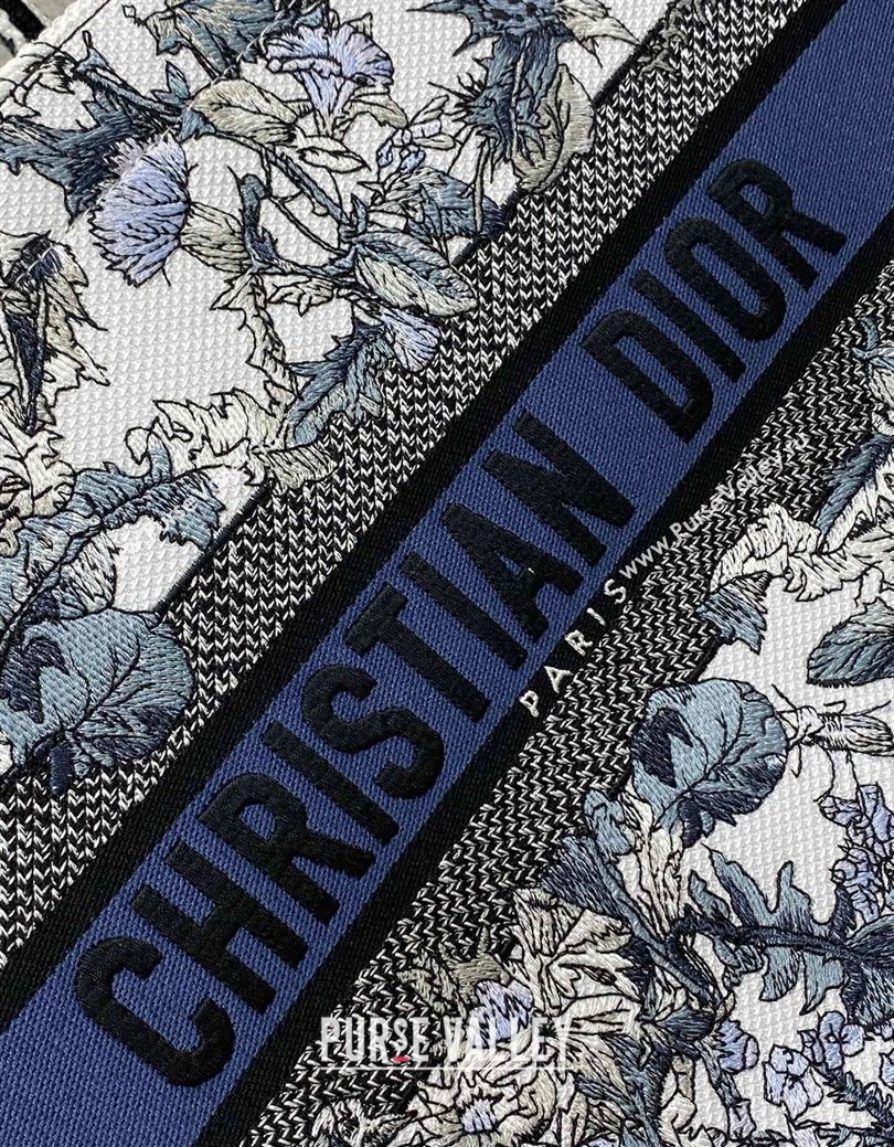 Dior Medium Book Tote Bag in Latte White Embroidery with Blue Multicolor Dior Chardons Motif 2025 (XXG-250627068)