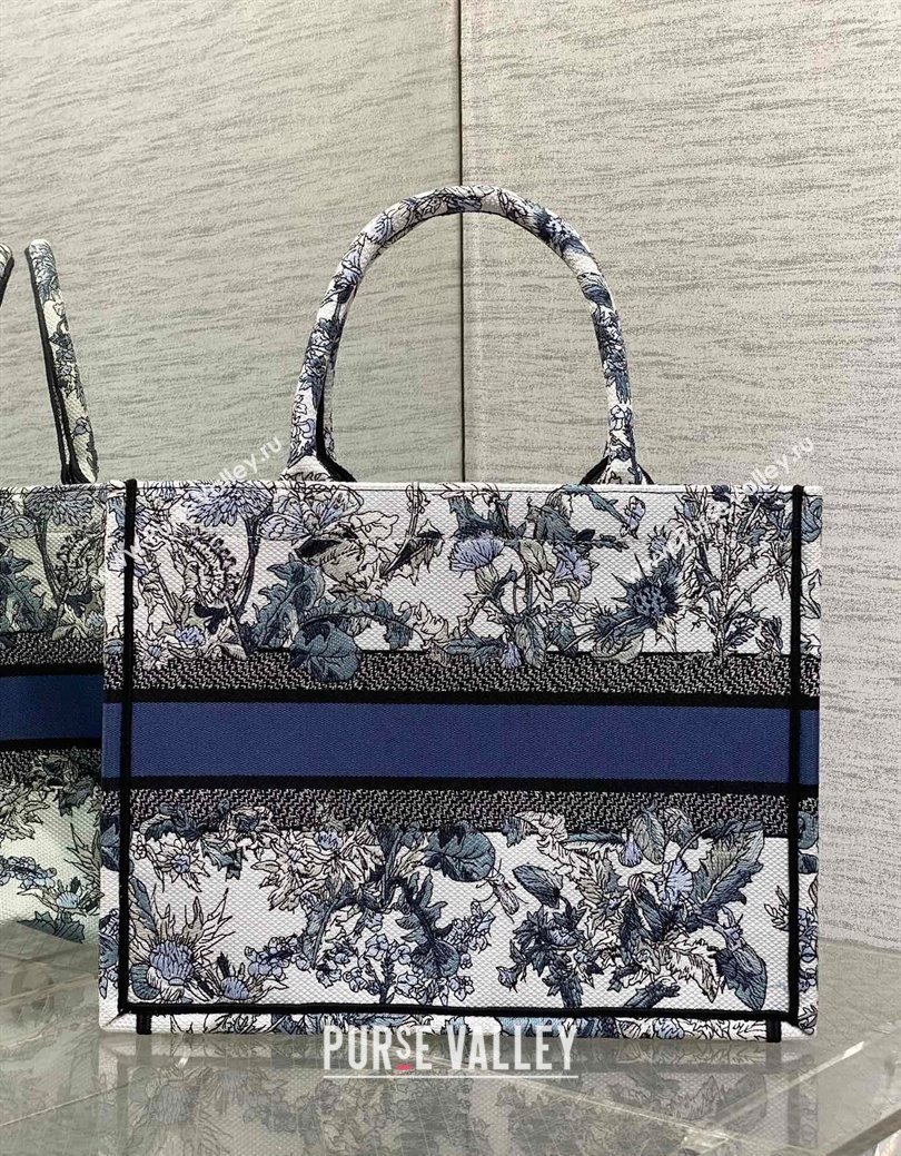 Dior Medium Book Tote Bag in Latte White Embroidery with Blue Multicolor Dior Chardons Motif 2025 (XXG-250627068)