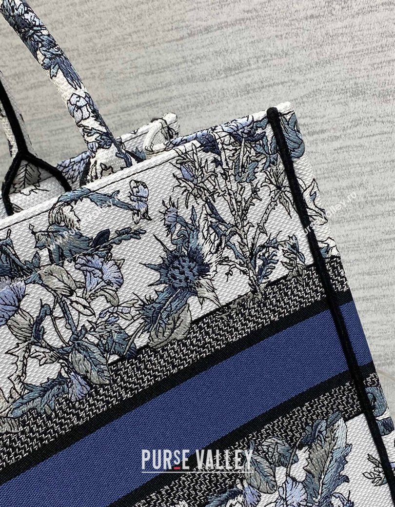 Dior Medium Book Tote Bag in Latte White Embroidery with Blue Multicolor Dior Chardons Motif 2025 (XXG-250627068)