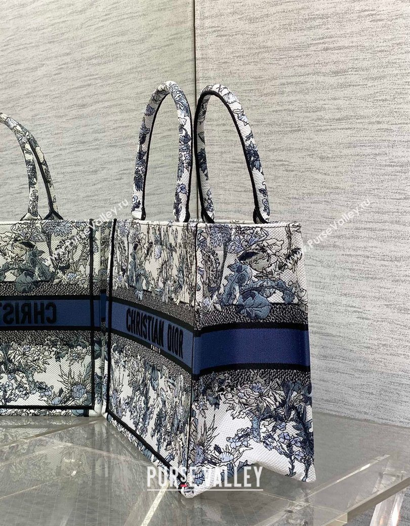 Dior Medium Book Tote Bag in Latte White Embroidery with Blue Multicolor Dior Chardons Motif 2025 (XXG-250627068)