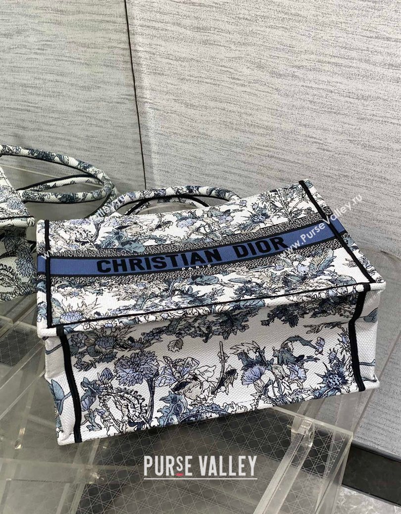 Dior Medium Book Tote Bag in Latte White Embroidery with Blue Multicolor Dior Chardons Motif 2025 (XXG-250627068)