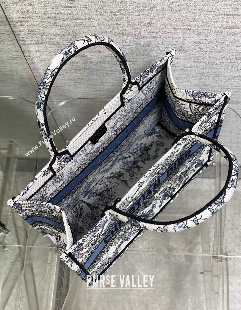 Dior Medium Book Tote Bag in Latte White Embroidery with Blue Multicolor Dior Chardons Motif 2025 (XXG-250627068)