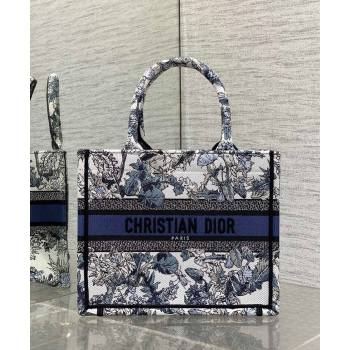 Dior Small Book Tote Bag in Latte White Embroidery with Blue Multicolor Dior Chardons Motif 2025 (XXG-250627069)
