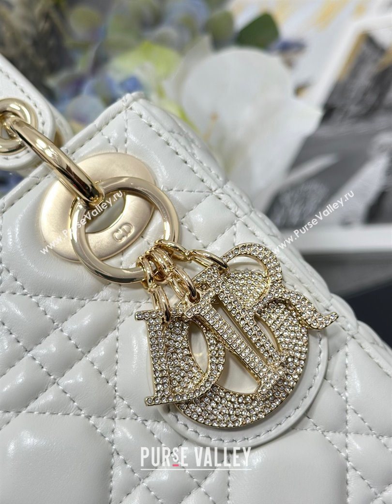 Dior Mini Lady Dior Bag in Cannage Lambskin with Strass White 2025 M0505 0627 (XXG-250627045)