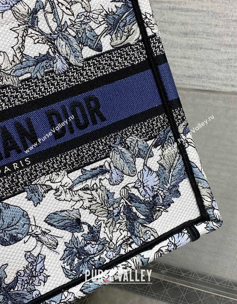 Dior Small Book Tote Bag in Latte White Embroidery with Blue Multicolor Dior Chardons Motif 2025 (XXG-250627069)