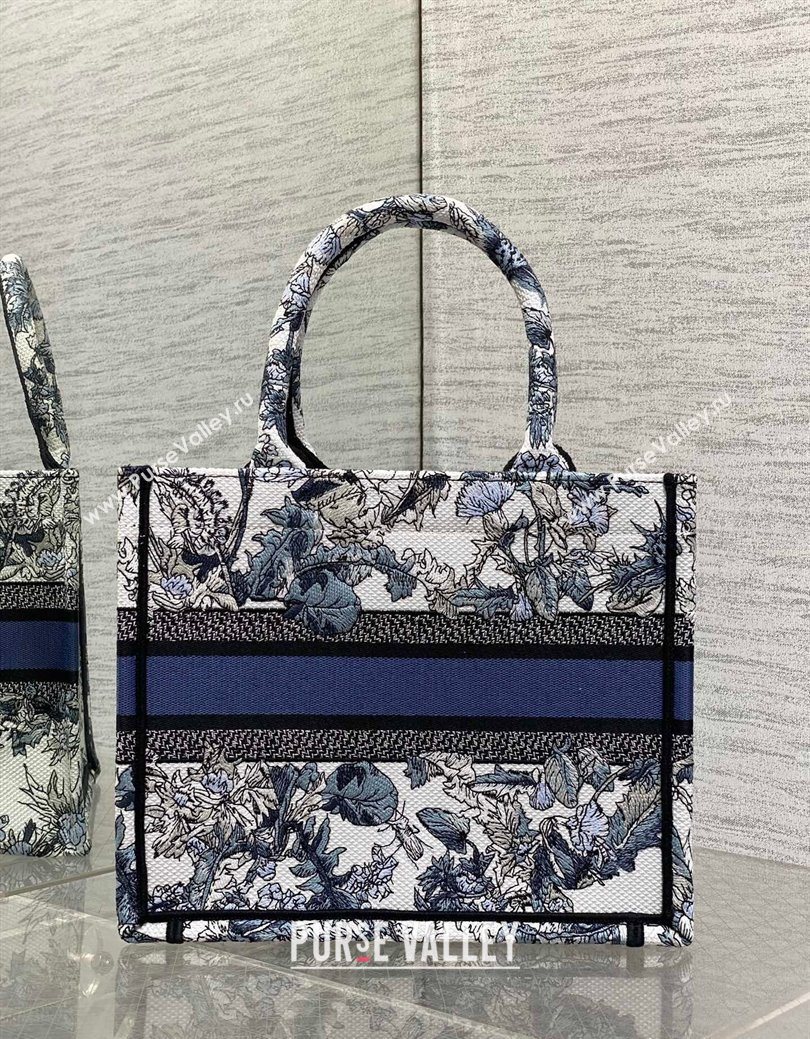 Dior Small Book Tote Bag in Latte White Embroidery with Blue Multicolor Dior Chardons Motif 2025 (XXG-250627069)