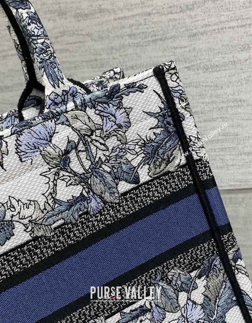 Dior Small Book Tote Bag in Latte White Embroidery with Blue Multicolor Dior Chardons Motif 2025 (XXG-250627069)