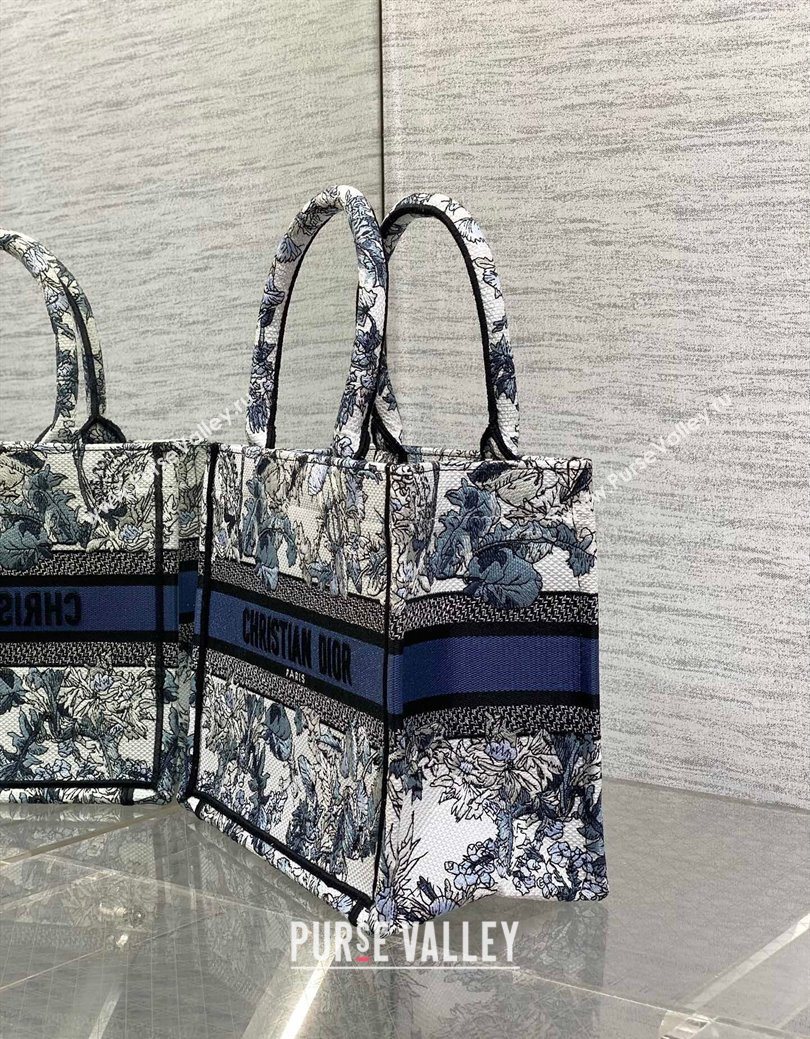 Dior Small Book Tote Bag in Latte White Embroidery with Blue Multicolor Dior Chardons Motif 2025 (XXG-250627069)