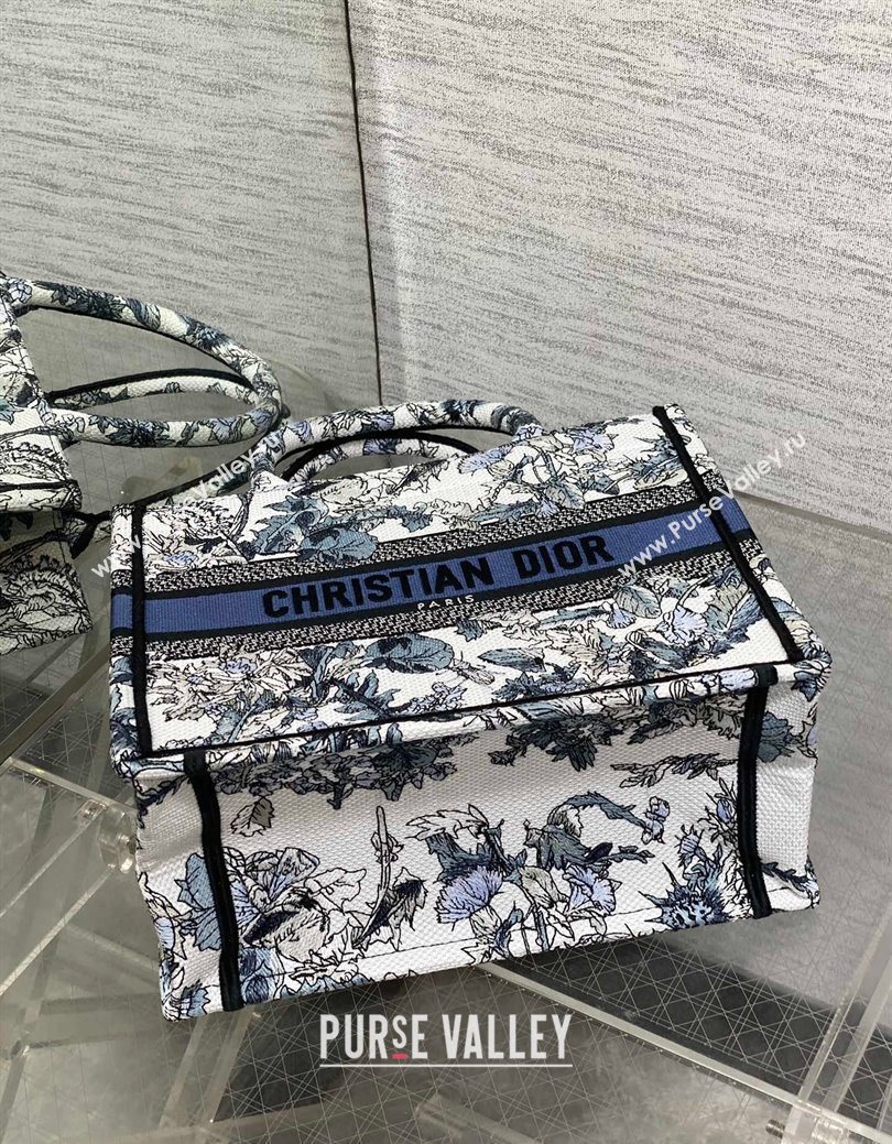 Dior Small Book Tote Bag in Latte White Embroidery with Blue Multicolor Dior Chardons Motif 2025 (XXG-250627069)