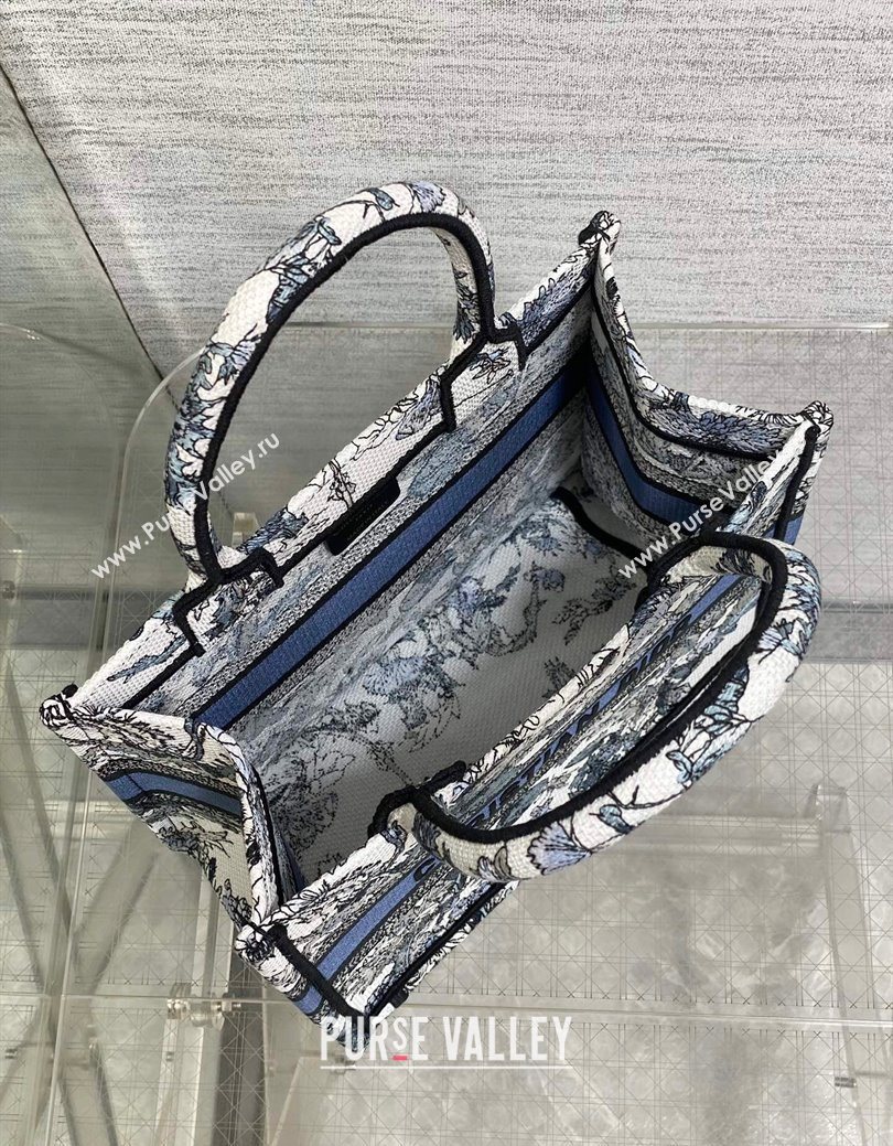 Dior Small Book Tote Bag in Latte White Embroidery with Blue Multicolor Dior Chardons Motif 2025 (XXG-250627069)