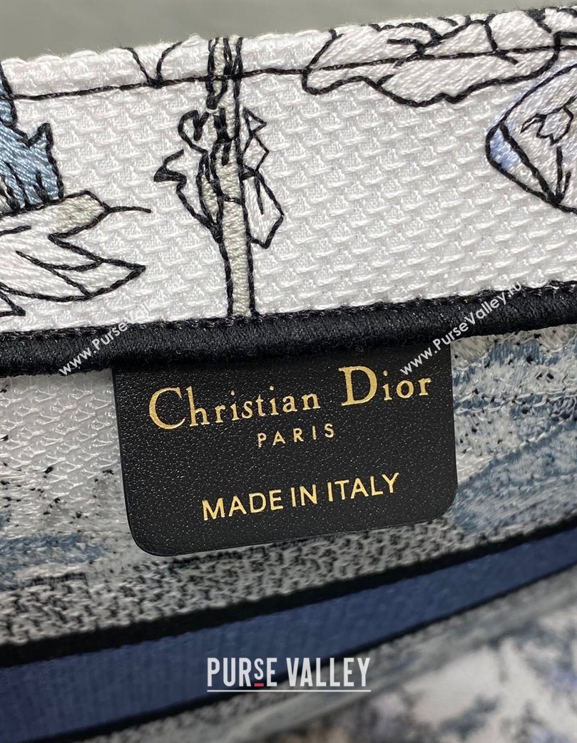 Dior Small Book Tote Bag in Latte White Embroidery with Blue Multicolor Dior Chardons Motif 2025 (XXG-250627069)