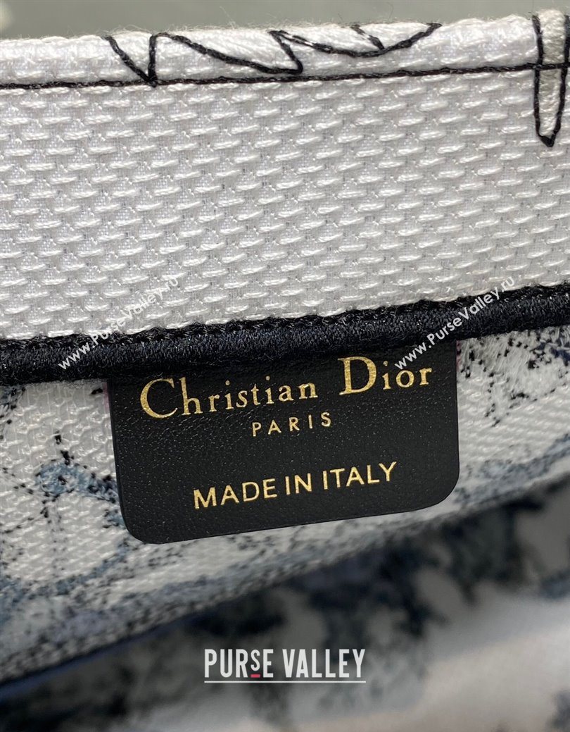 Dior Small Book Tote Bag in Latte White Embroidery with Blue Multicolor Dior Chardons Motif 2025 (XXG-250627069)