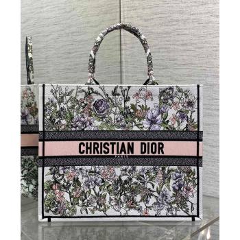 Dior Large Book Tote Bag in Latte White Embroidery with Pink Multicolor D-Floral Embroidery 2025 (XXG-250627071)