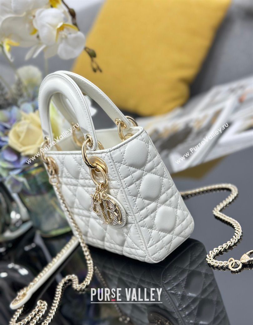 Dior Mini Lady Dior Bag in Cannage Lambskin with Strass White 2025 M0505 0627 (XXG-250627045)