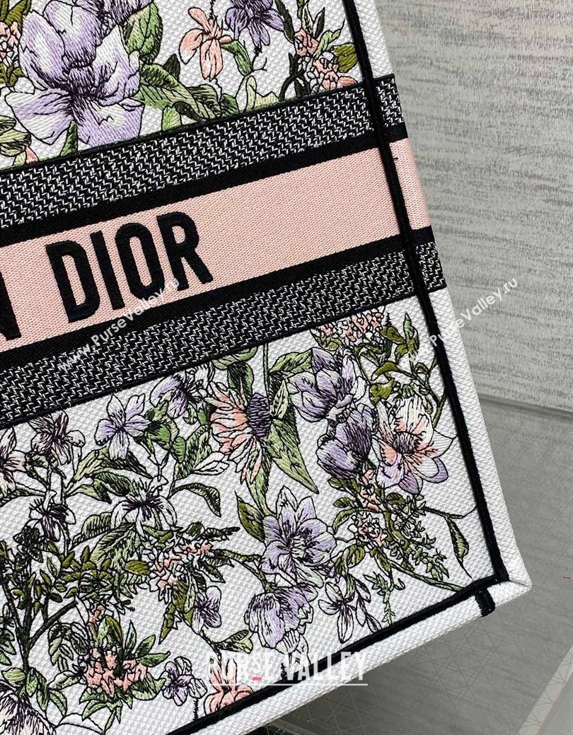 Dior Large Book Tote Bag in Latte White Embroidery with Pink Multicolor D-Floral Embroidery 2025 (XXG-250627071)