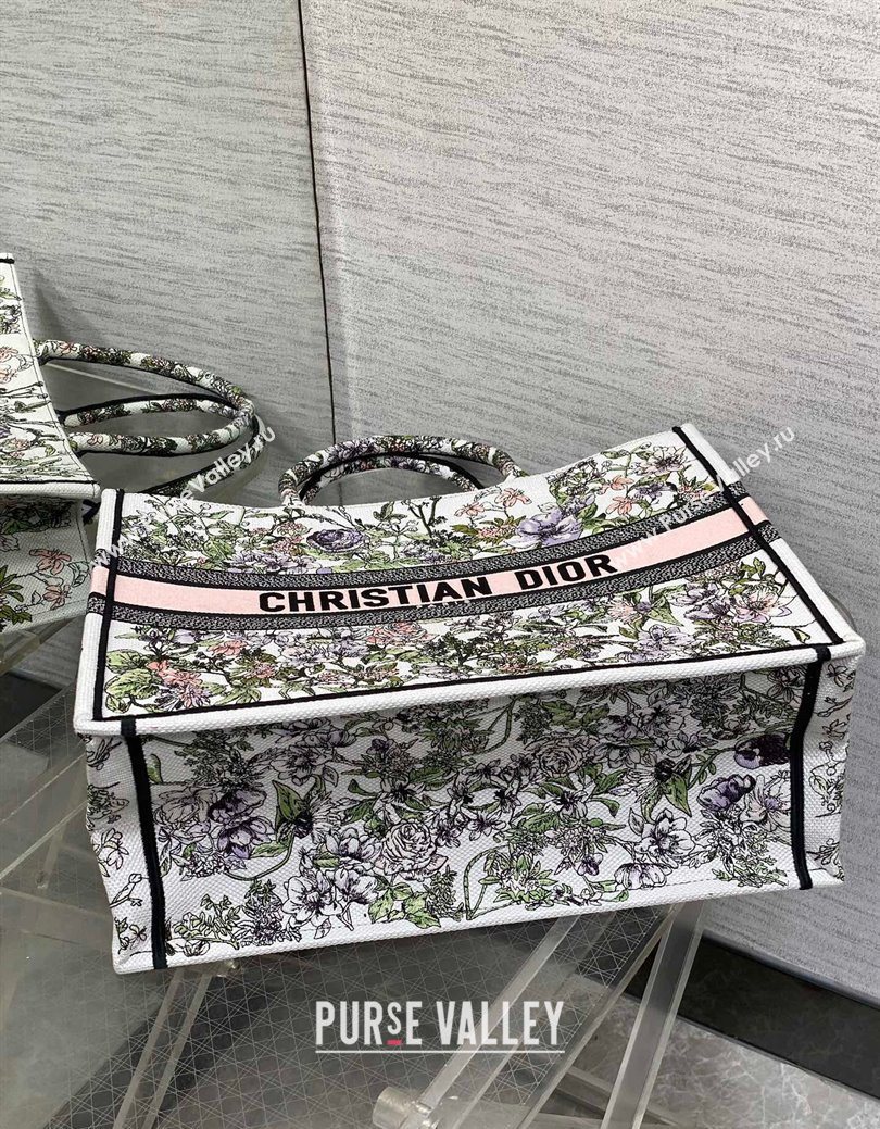 Dior Large Book Tote Bag in Latte White Embroidery with Pink Multicolor D-Floral Embroidery 2025 (XXG-250627071)