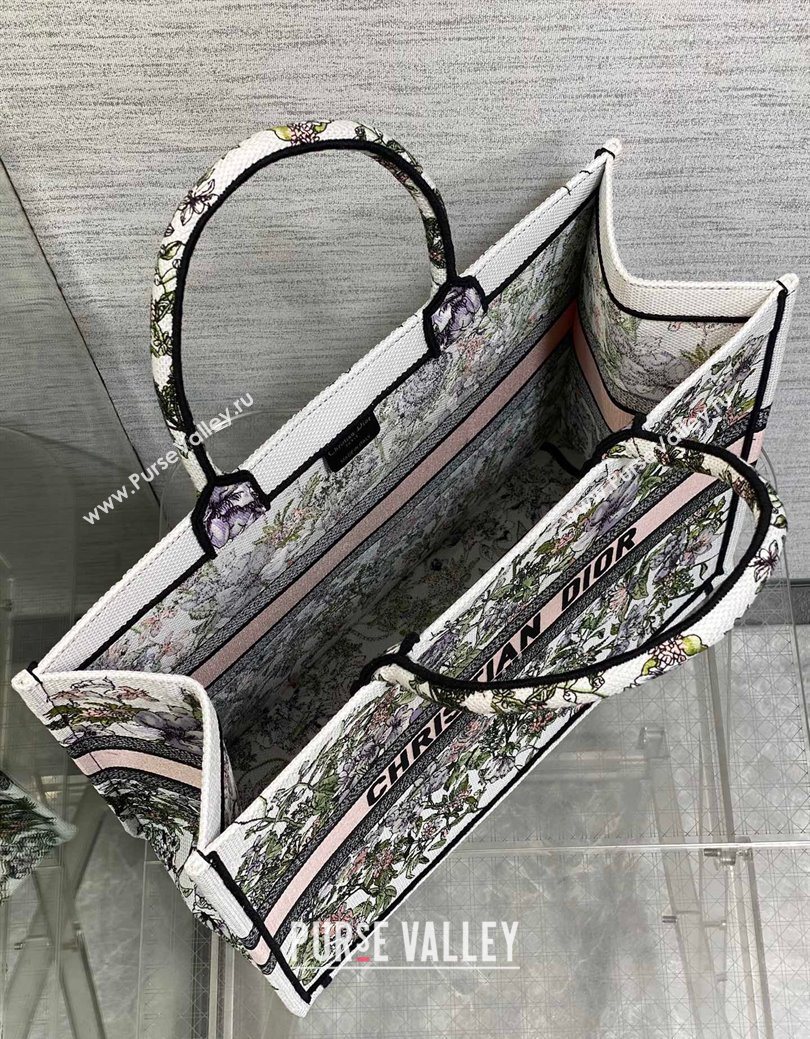 Dior Large Book Tote Bag in Latte White Embroidery with Pink Multicolor D-Floral Embroidery 2025 (XXG-250627071)