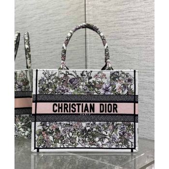 Dior Medium Book Tote Bag in Latte White Embroidery with Pink Multicolor D-Floral Embroidery 2025 (XXG-250627070)