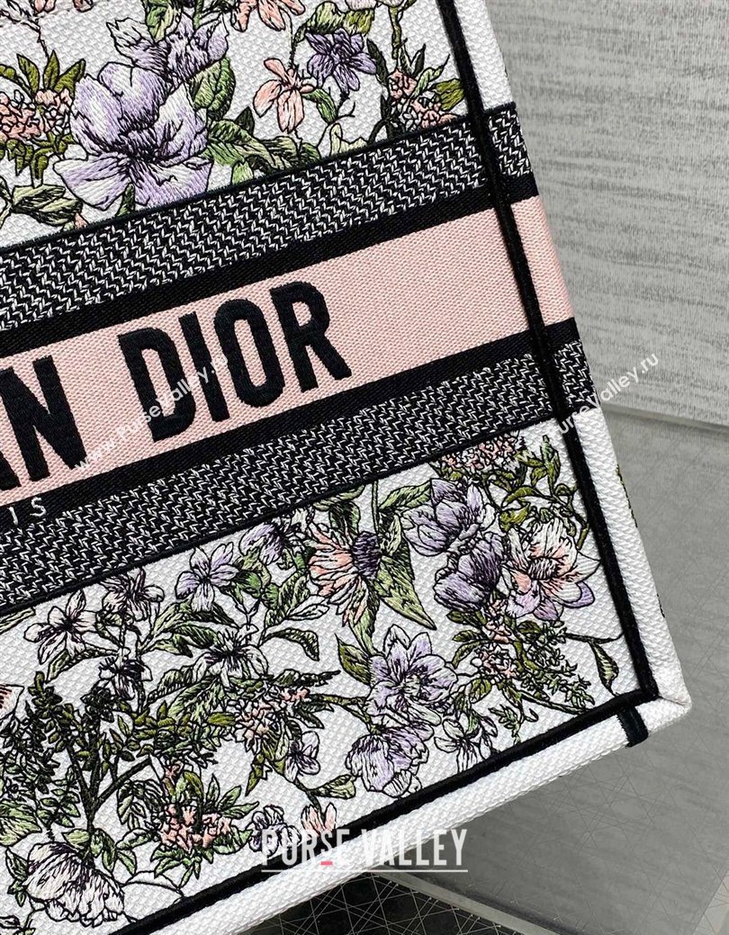Dior Medium Book Tote Bag in Latte White Embroidery with Pink Multicolor D-Floral Embroidery 2025 (XXG-250627070)